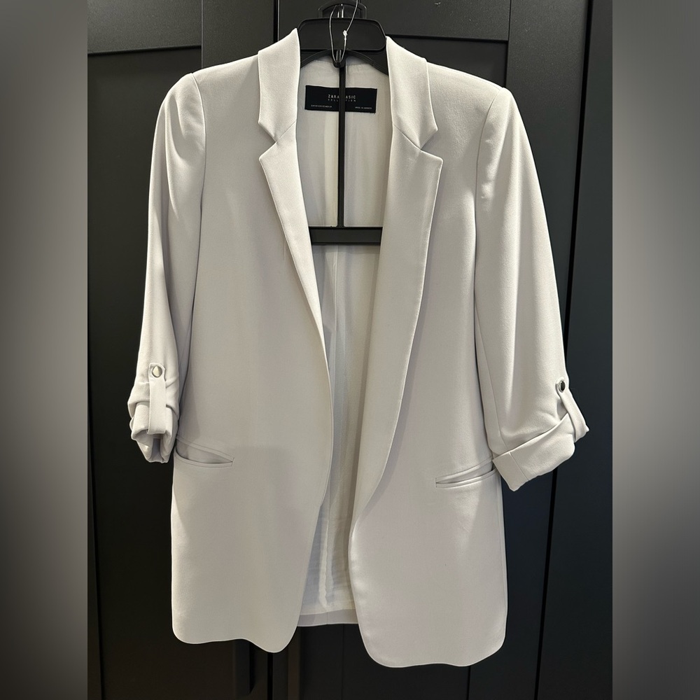 Zara Light Gray Open Front Blazer 3/4 sleeve size XS